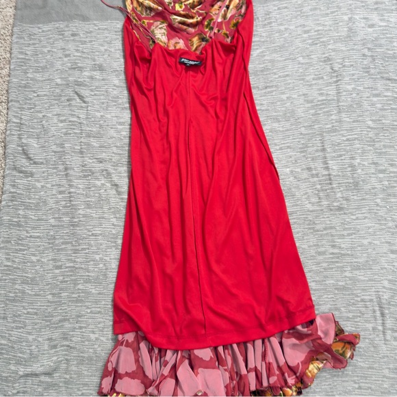 Betsey Johnson Y2K Coquette Silk Blend Velvety Floral Cowl Dress Beaded Hem Sz12 - Picture 13 of 15